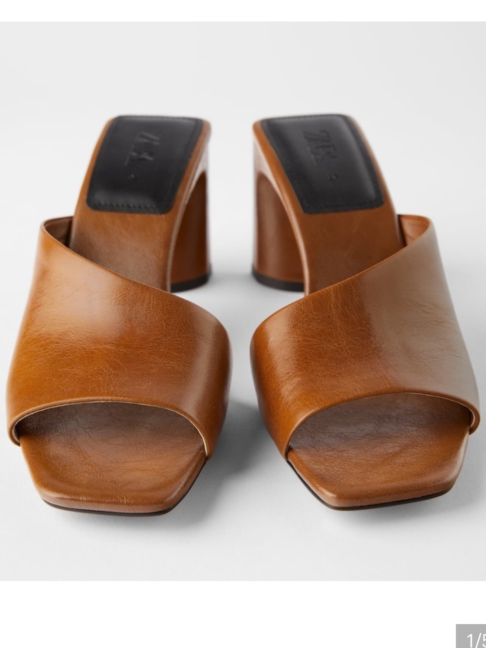 ZARA ASYMMETRICAL HEELED LEATHER SLIDE MULE COGNAC COLOR EU 41 US 9.5